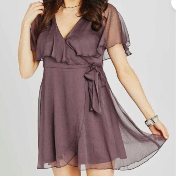 Altar'd State Chiffon S Dress | Sheer Flutter Sleeves, Wrap, Romantic Purple EUC - Picture 1 of 3